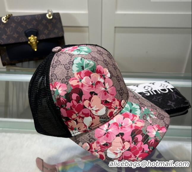 Grade Quality Gucci Beige Canvas and Mesh Baseball Hat with Flora 040301 Pink 2024