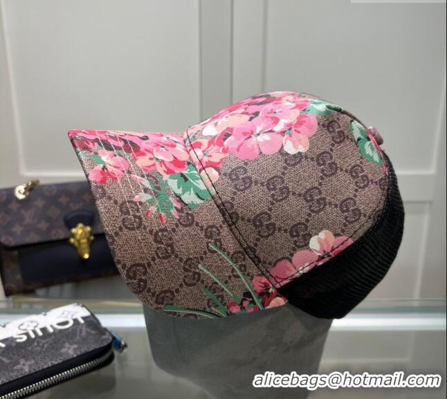 Grade Quality Gucci Beige Canvas and Mesh Baseball Hat with Flora 040301 Pink 2024