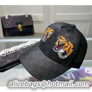 Top Quality Gucci GG Canvas Baseball Hat with Tiger Print 040301 Black 2024