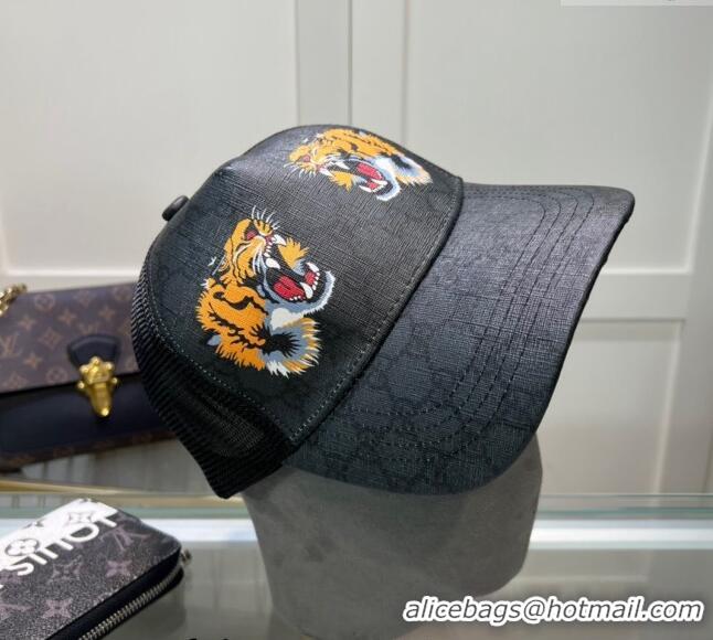 Top Quality Gucci GG Canvas Baseball Hat with Tiger Print 040301 Black 2024