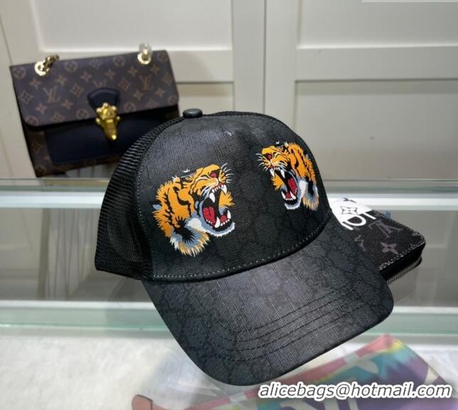 Top Quality Gucci GG Canvas Baseball Hat with Tiger Print 040301 Black 2024