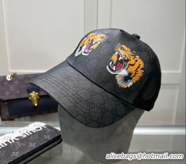 Top Quality Gucci GG Canvas Baseball Hat with Tiger Print 040301 Black 2024