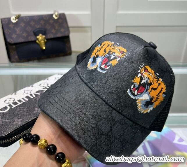 Top Quality Gucci GG Canvas Baseball Hat with Tiger Print 040301 Black 2024