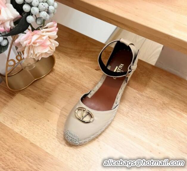 Grade Quality Valentino The Bold Edition VLogo Espadrille Wedge Pumps in Grained Calfskin Beige 612078