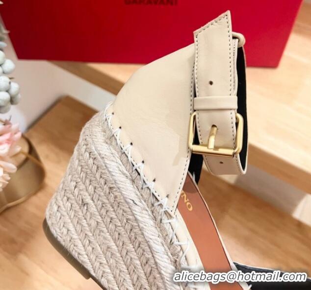 Grade Quality Valentino The Bold Edition VLogo Espadrille Wedge Pumps in Grained Calfskin Beige 612078