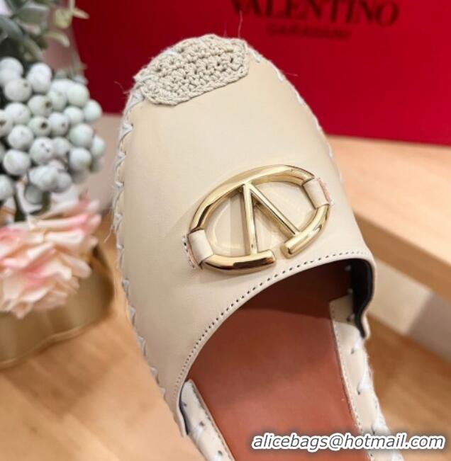 Grade Quality Valentino The Bold Edition VLogo Espadrille Wedge Pumps in Grained Calfskin Beige 612078