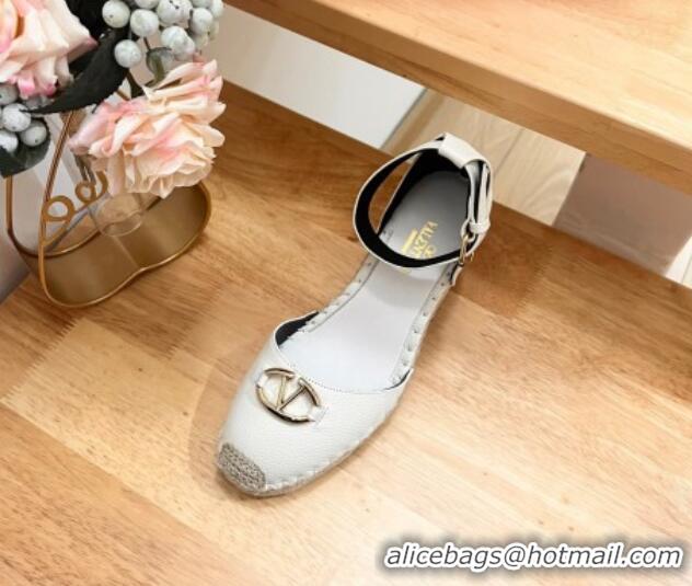 Buy Discount Valentino The Bold Edition VLogo Espadrille Wedge Pumps in Grained Calfskin White 612080