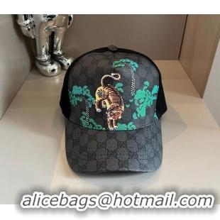 Sumptuous Gucci GG Canvas Baseball Hat with Tiger 040302 Black 2024