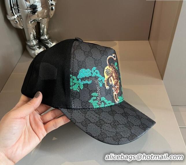 Sumptuous Gucci GG Canvas Baseball Hat with Tiger 040302 Black 2024