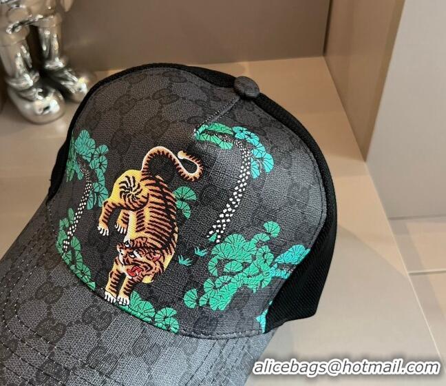 Sumptuous Gucci GG Canvas Baseball Hat with Tiger 040302 Black 2024