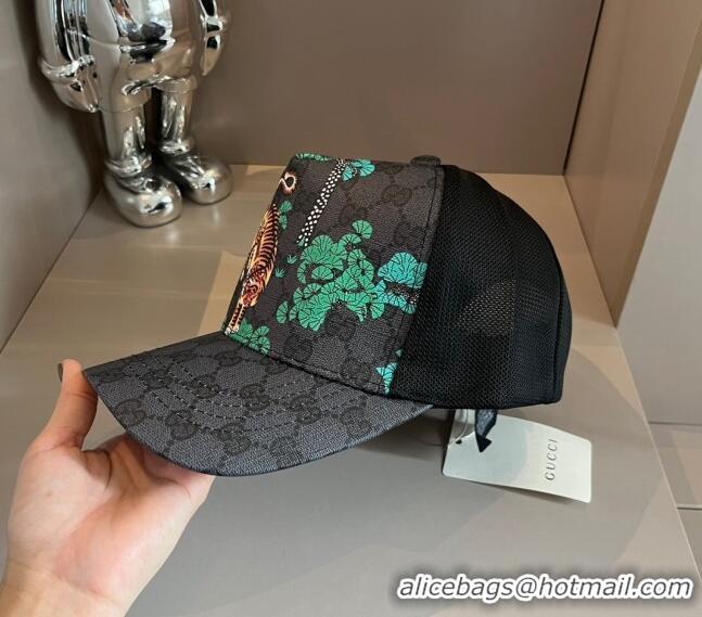 Sumptuous Gucci GG Canvas Baseball Hat with Tiger 040302 Black 2024