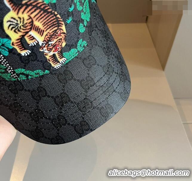 Sumptuous Gucci GG Canvas Baseball Hat with Tiger 040302 Black 2024