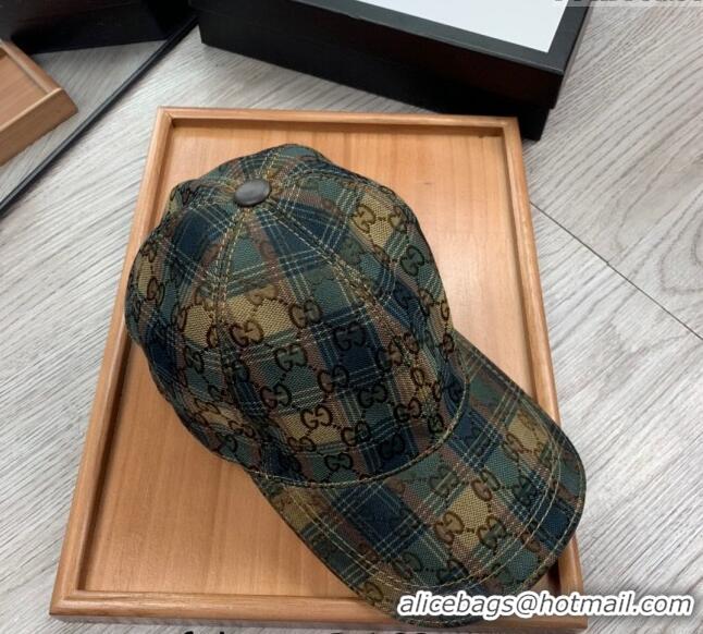 Spot Bulk Gucci Check Baseball Hat 0403 Green/Beige 2024 