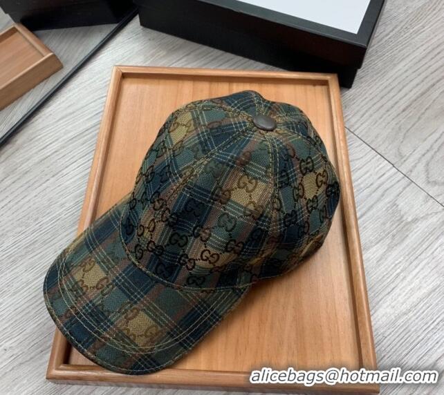 Spot Bulk Gucci Check Baseball Hat 0403 Green/Beige 2024 