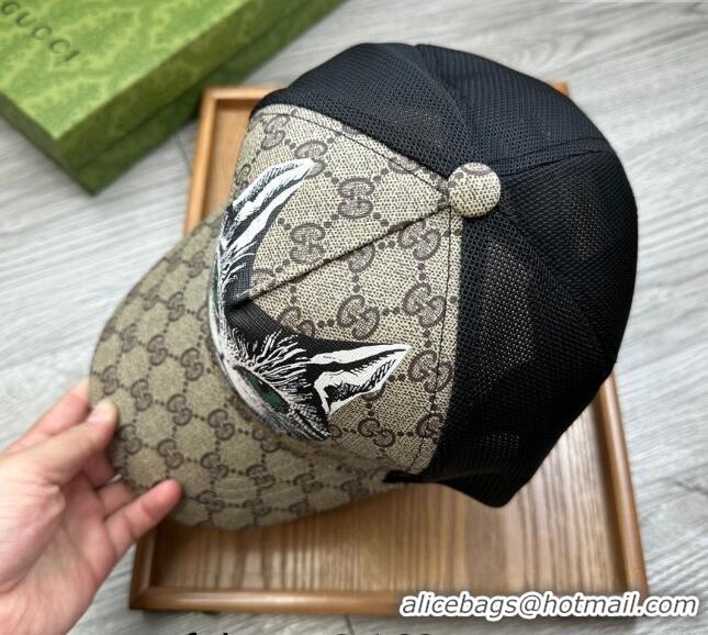 Modern Classic Gucci GG Canvas Baseball Hat with Cat Print 0403 Beige 2024