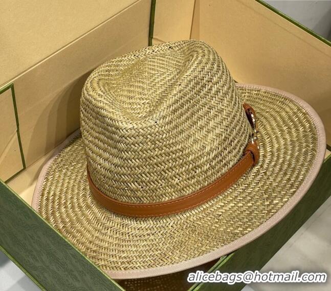 Top Quality Gucci Horsebit Straw Wide Brim Hat 0514 Brown 2024