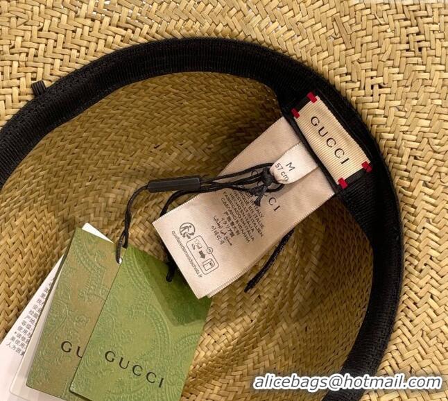 Low Cost Gucci Horsebit Straw Wide Brim Hat 0514 Black 2024