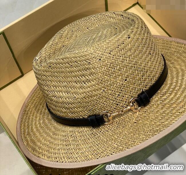 Low Cost Gucci Horsebit Straw Wide Brim Hat 0514 Black 2024