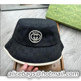 Spot Cheap Gucci GG Canvas Bucket Hat with Interlocking G 0514 Black 2024