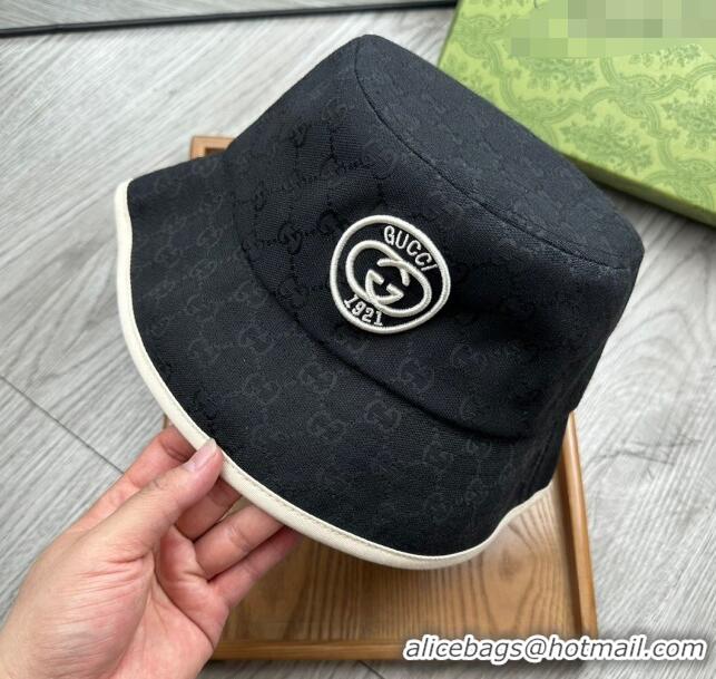 Spot Cheap Gucci GG Canvas Bucket Hat with Interlocking G 0514 Black 2024