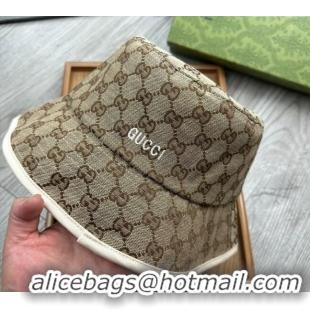 Top Design Gucci GG Canvas Bucket Hat with Interlocking G 0514 Beige 2024 