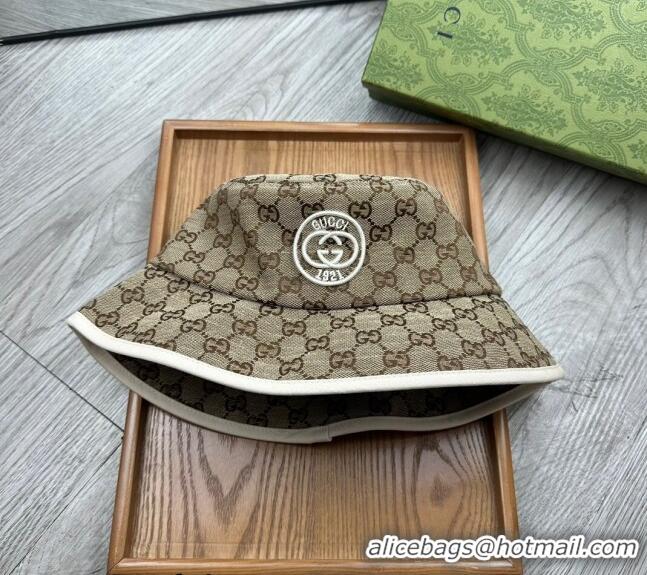 Top Design Gucci GG Canvas Bucket Hat with Interlocking G 0514 Beige 2024 