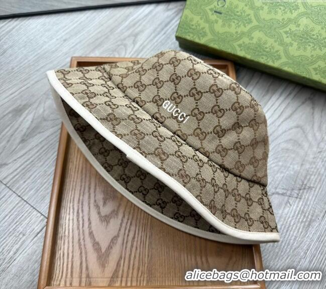 Top Design Gucci GG Canvas Bucket Hat with Interlocking G 0514 Beige 2024 