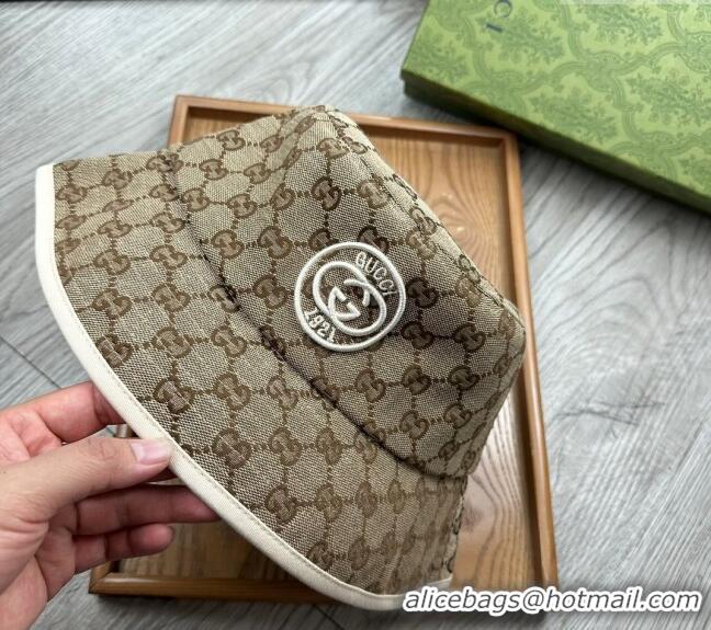 Top Design Gucci GG Canvas Bucket Hat with Interlocking G 0514 Beige 2024 