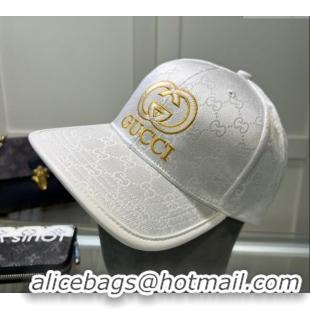 Luxury Cheap Gucci GG Canvas Baseball hat with Interlocking G 0513 White 2024