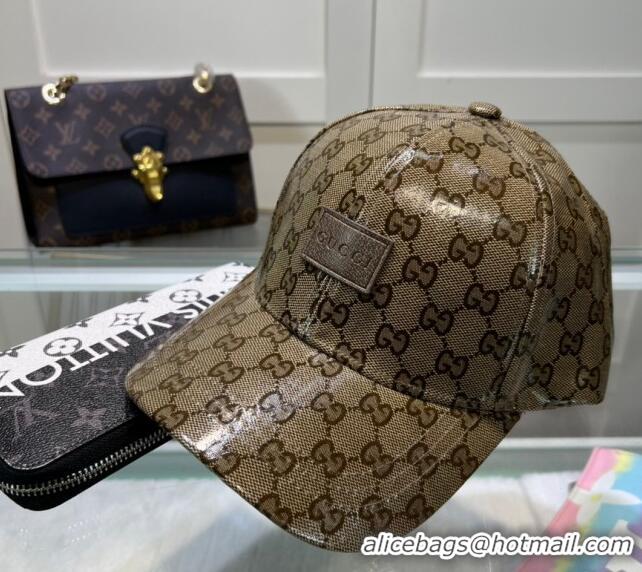 Luxury Cheap Gucci GG Crystal Canvas Baseball Hat 0513 Beige 2024