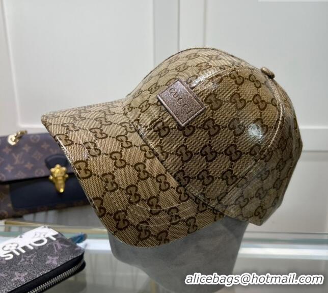 Luxury Cheap Gucci GG Crystal Canvas Baseball Hat 0513 Beige 2024