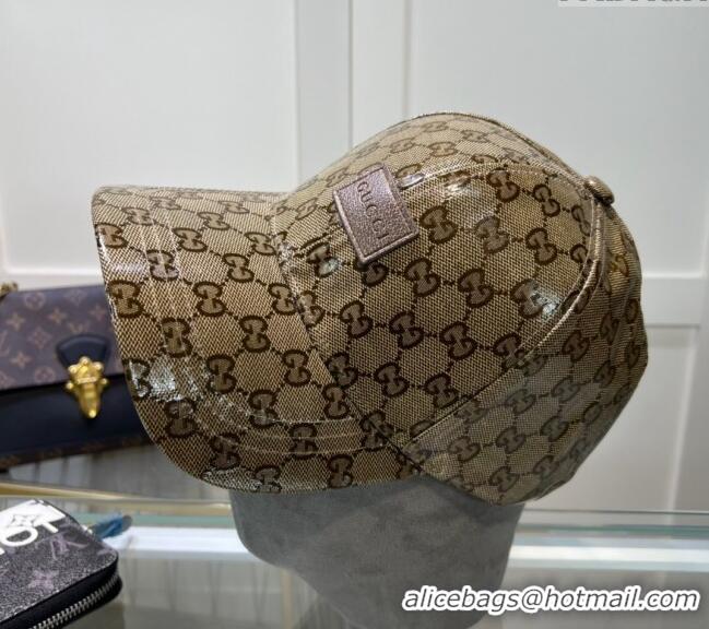 Luxury Cheap Gucci GG Crystal Canvas Baseball Hat 0513 Beige 2024