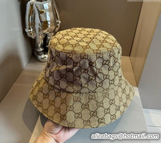 Original Cheap Gucci GG Canvas Bucket Hat 061907 Apricot 2024