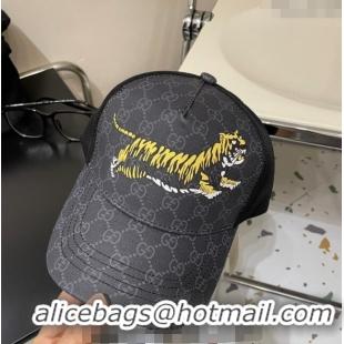 Buy Crafted Gucci GG Canvas Tiger Baseball Hat 0823 Black 2024