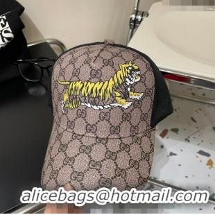 Buy Discount Gucci GG Canvas Tiger Baseball Hat 0823 Beige 2024