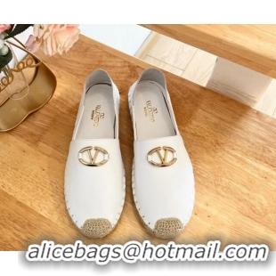 Pretty Style Valentino The Bold Edition VLogo Espadrilles Flats in Grained Calfskin White 612087