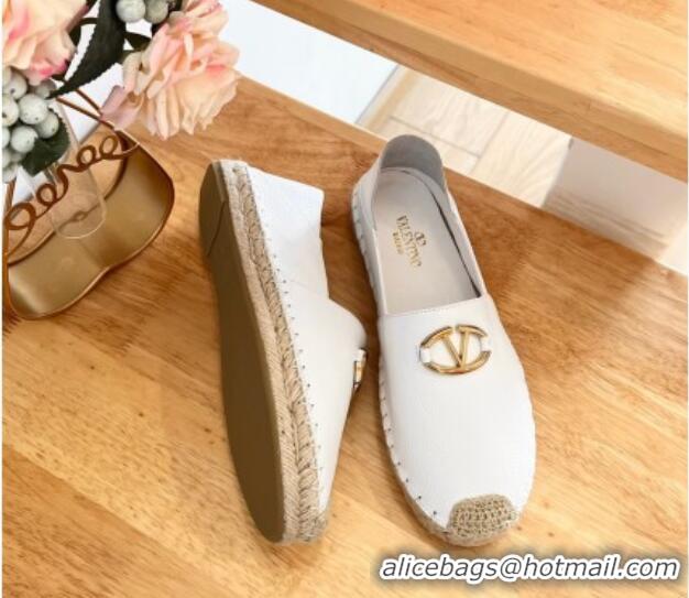 Pretty Style Valentino The Bold Edition VLogo Espadrilles Flats in Grained Calfskin White 612087