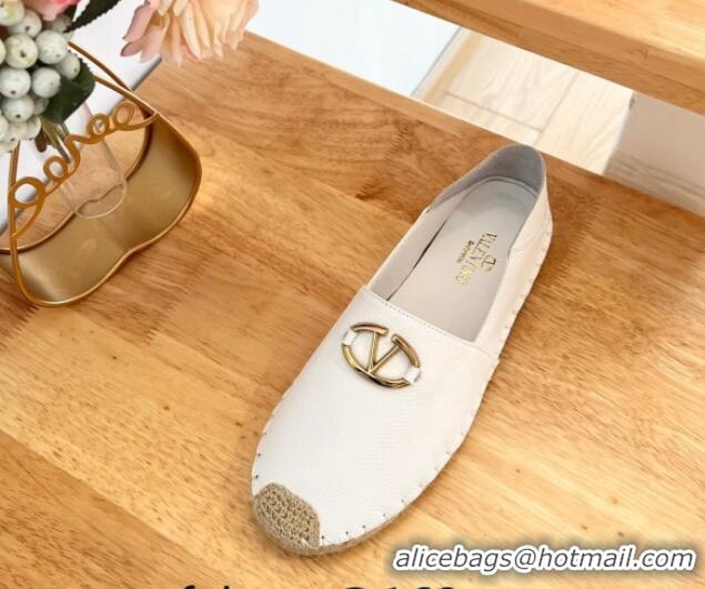 Pretty Style Valentino The Bold Edition VLogo Espadrilles Flats in Grained Calfskin White 612087