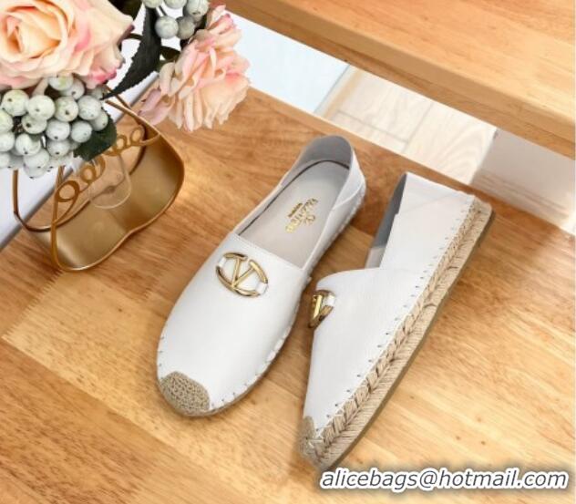 Pretty Style Valentino The Bold Edition VLogo Espadrilles Flats in Grained Calfskin White 612087