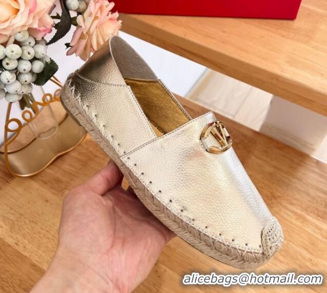 Top Grade Valentino The Bold Edition VLogo Espadrilles Flats in Grained Calfskin Gold 612088