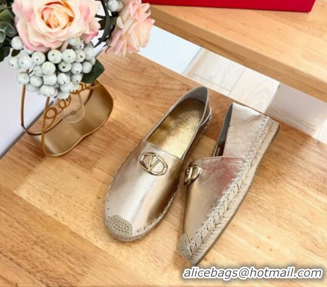 Top Grade Valentino The Bold Edition VLogo Espadrilles Flats in Grained Calfskin Gold 612088