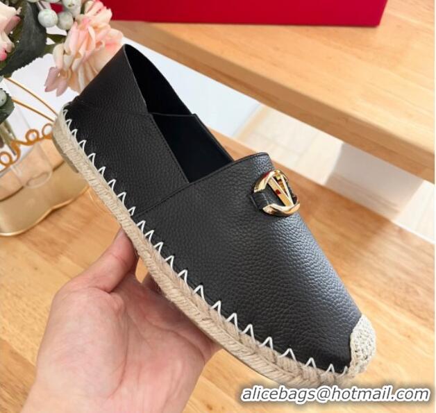 Buy Discount Valentino The Bold Edition VLogo Espadrilles Flats in Grained Calfskin Black 612090