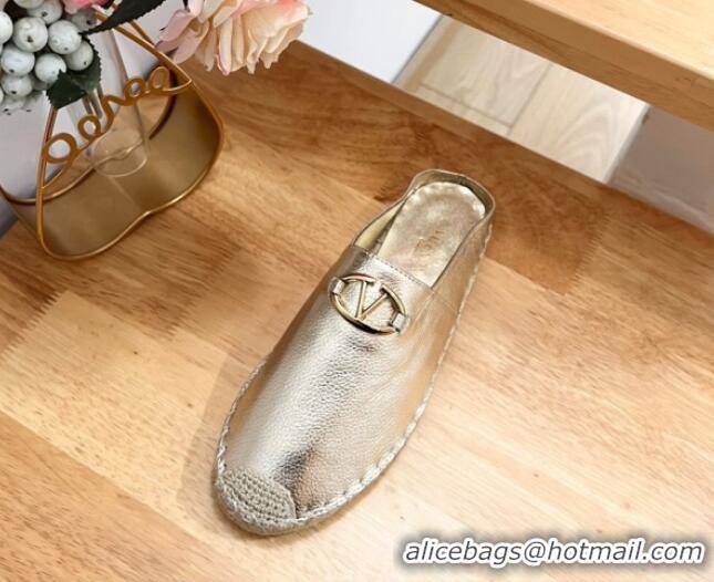 Purchase Valentino The Bold Edition VLogo Espadrille Flat Mules in Grained Calfskin Gold 612091