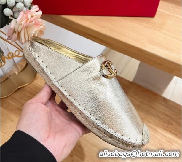 Purchase Valentino The Bold Edition VLogo Espadrille Flat Mules in Grained Calfskin Gold 612091