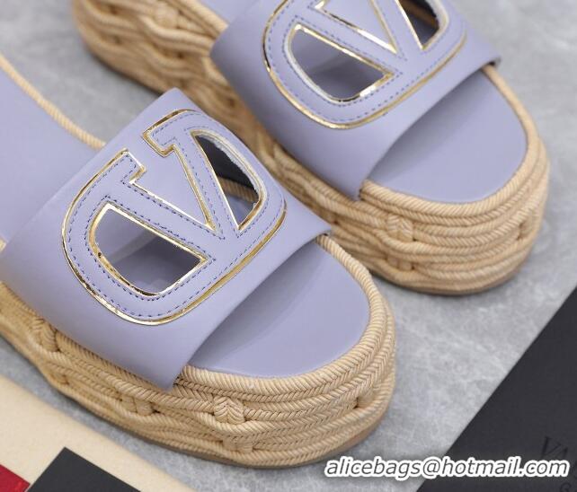 Best Product Valentino VLogo Cut-out Wedge Sandals 8.5cm in Calfskin and Rope Light Purple 612126