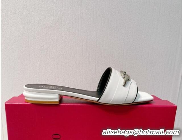 Unique Style Valentino The Bold Edition VLogo Flat Slides Sandal in Calfskin White/Silver 612183