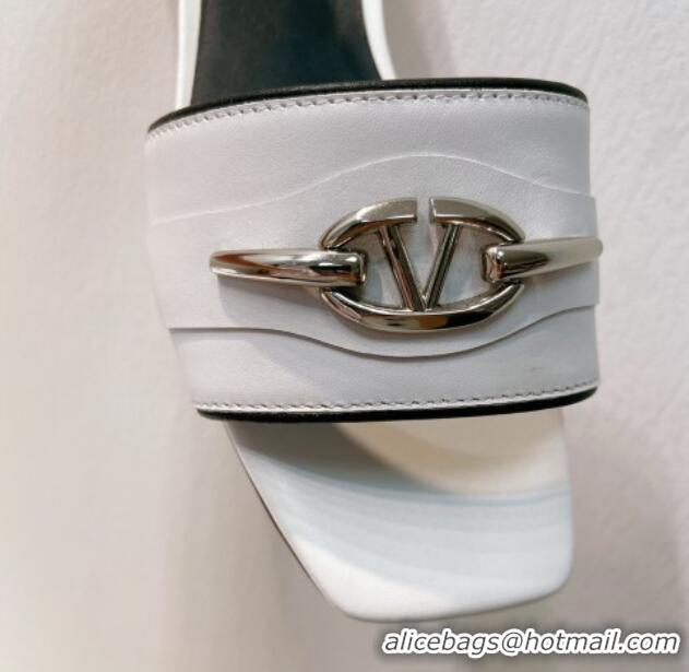 Unique Style Valentino The Bold Edition VLogo Flat Slides Sandal in Calfskin White/Silver 612183