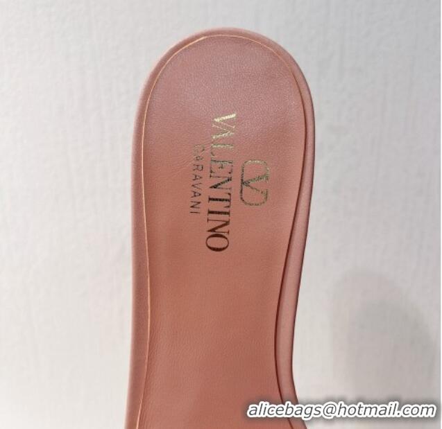 Top Design Valentino The Bold Edition VLogo Flat Slides Sandal in Calfskin Light Pink 612188