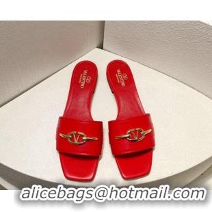 Most Popular Valentino The Bold Edition VLogo Flat Slides Sandal in Calfskin Red 612190