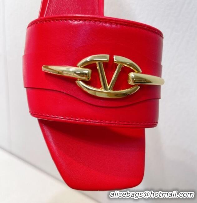 Most Popular Valentino The Bold Edition VLogo Flat Slides Sandal in Calfskin Red 612190